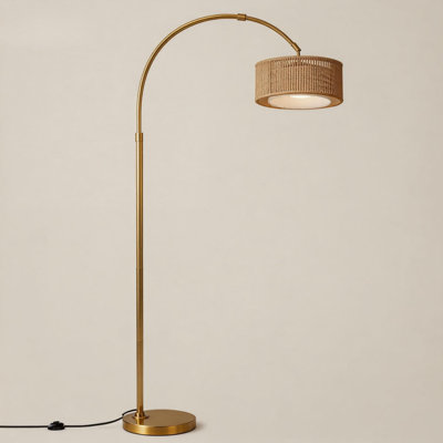 Lampadaires avec télécommande pour le salon, lampe sur pied à arc avec télécommande et ampoule à intensité variable, lampe sur pied en rotin Boho avec 3 températures de couleur, lampe haute réglable pour la chambre à coucher, lampe de lecture sur canapé
