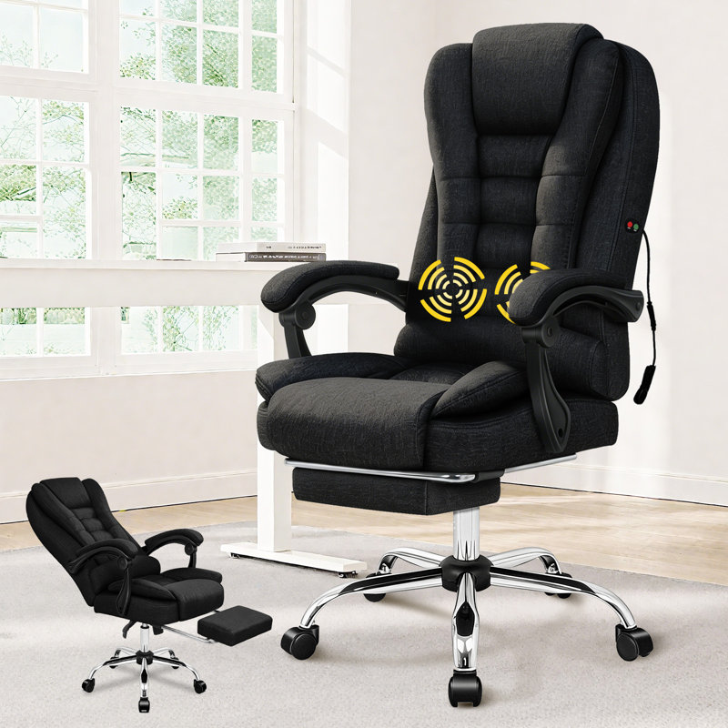 Massage Office Chair Linen Fabric Seat, Black