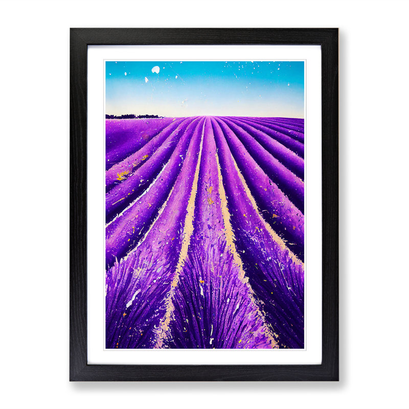 Anindo Lavender Field Paint Splatter Vol.2 - Single Picture Frame Print, 46cm H x 34cm W x 2cm D, Black
