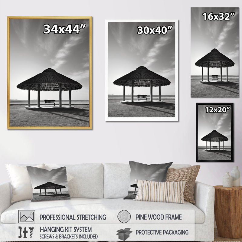 Mimalisme plage, sable, paysage sur toile, Cadre flottant noir, H 32 po x l 16 po