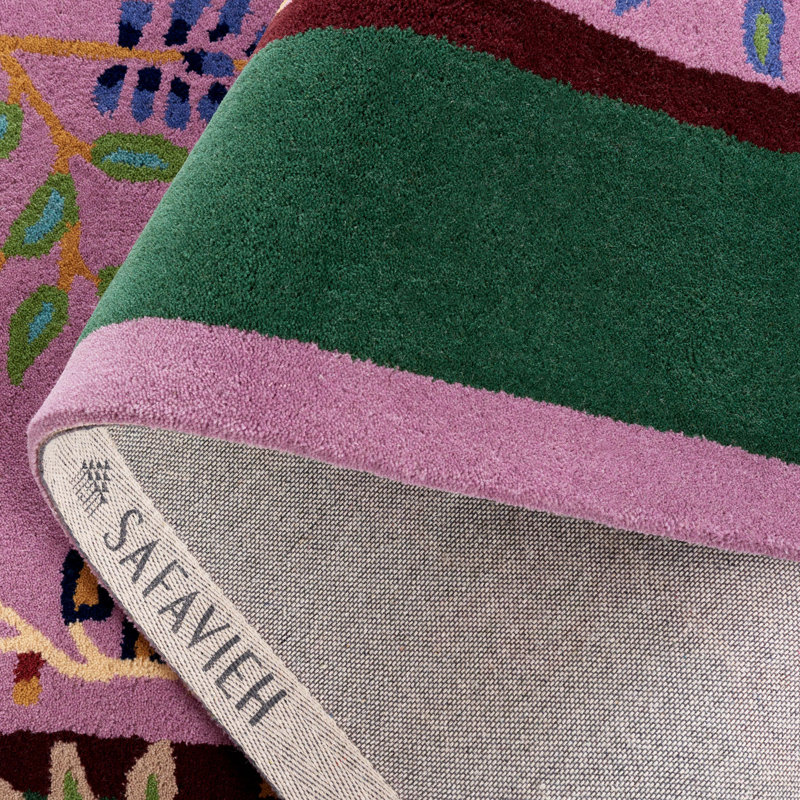 Phaong Hand Tufted Wool/Cotton Floral Rug in Purple/Green, Runner 2'3" x 9"