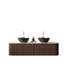 Meuble-lavabo 60 po avec 2 tiroirs, armoire flottante, cuves en céramique noires pré-assemblées, couleur noyer, finition rayée 3D, mécanisme de fermeture silencieuse du tiroir-133043676