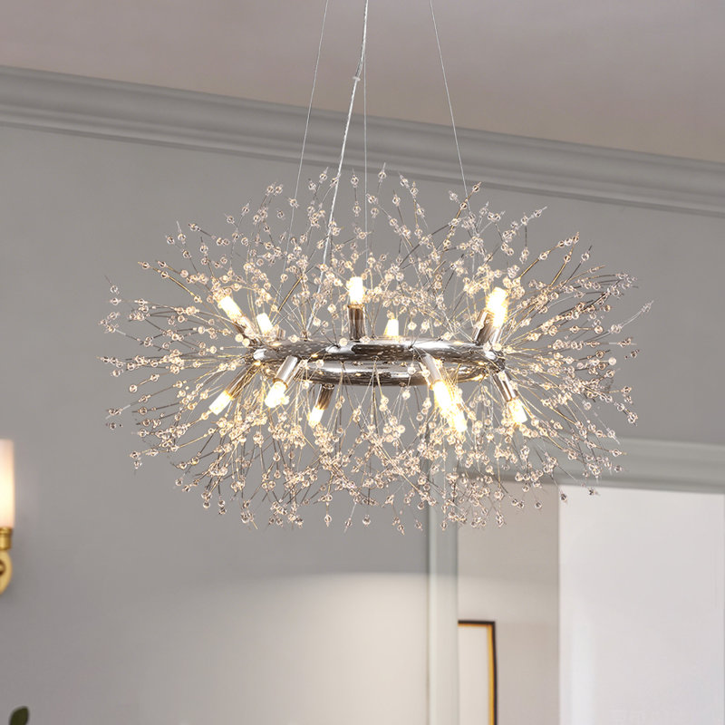 Dandelion 12 - Light Unique Geometric Starburst Sunburst Pendant, Chrome