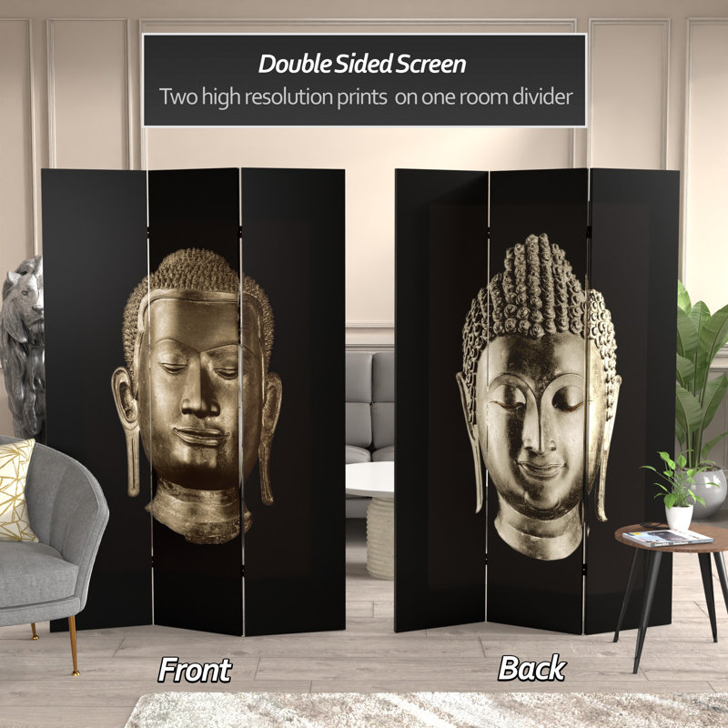 Buddha Art Canvas Folding Room Divider, Black
