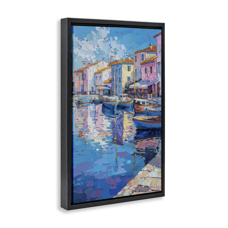 Cadre flottant Abstract Harbor Reflection, design par LSR Design Studio, Cadre flottant noir de jais, H 25 po x l 17 po