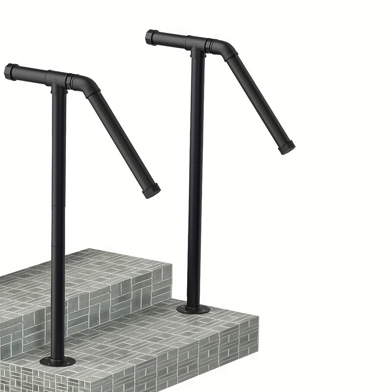 Single Post Handrail for 1 or 2 Steps Stair Railing Handrail for Garden Yard (1 pack)
