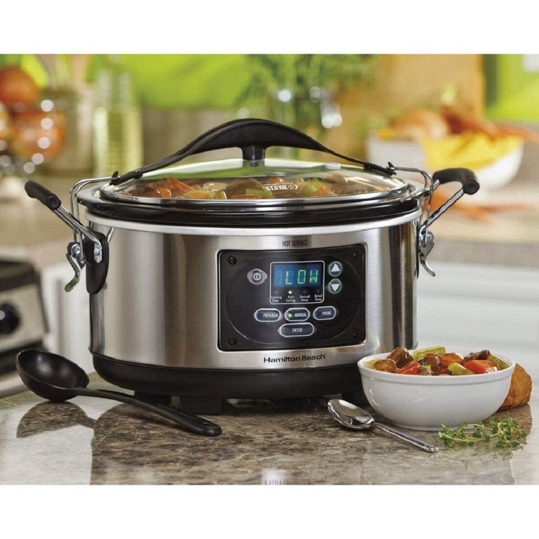 Hamilton Beach Portable 6 Quart Set & Forget Digital Programmable Slow  Cooker Lock, Dishwasher Safe Crock & Lid, Temperature Probe, Stainless Steel