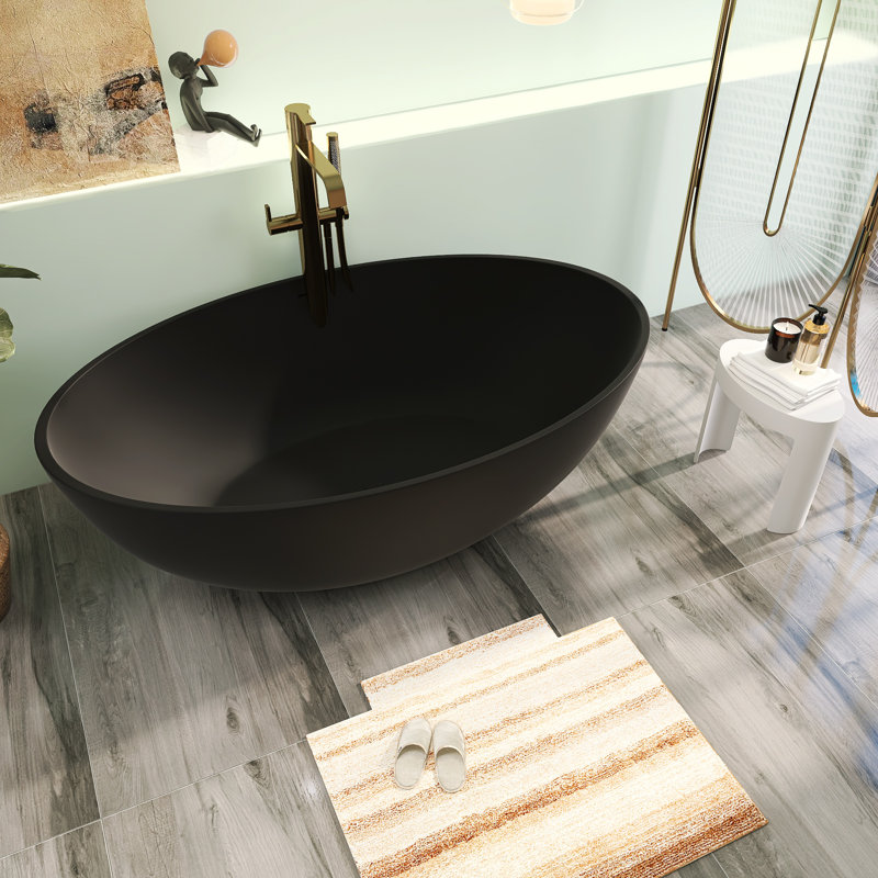 67'' x 39'' Extra Wide Freestanding Soaking Solid Surface Bathtub, Matte Black