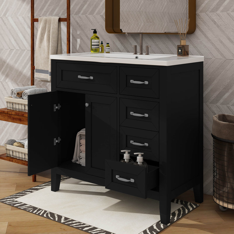 Meuble-lavabo simple 36 po avec tiroirs pratiques, Noir