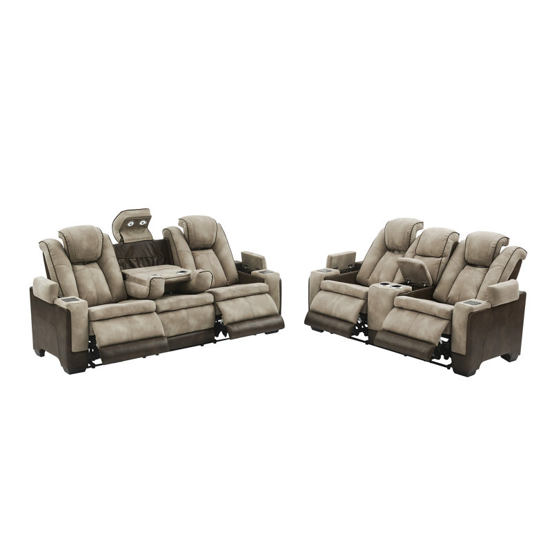 87.5''Wide Breathable Leather Square Arms Power Reclining Sofa With Reading Lights And Drop Down Table, Brown