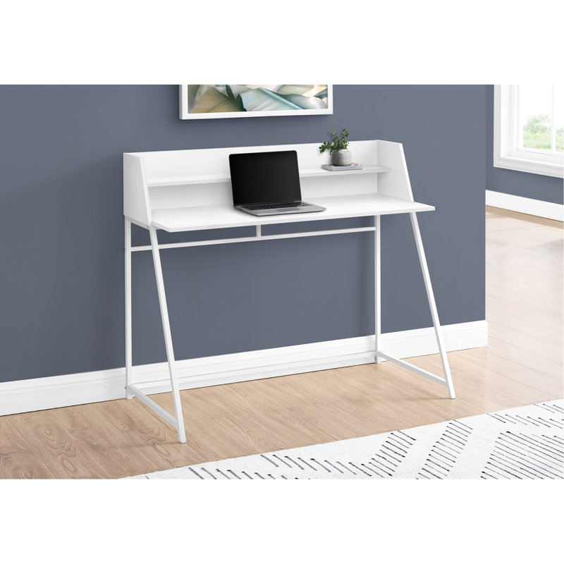 Computer Desk, Home Office, Laptop, Storage Shelves, Work, Laminate, Metal, Contemporary, Modern, White