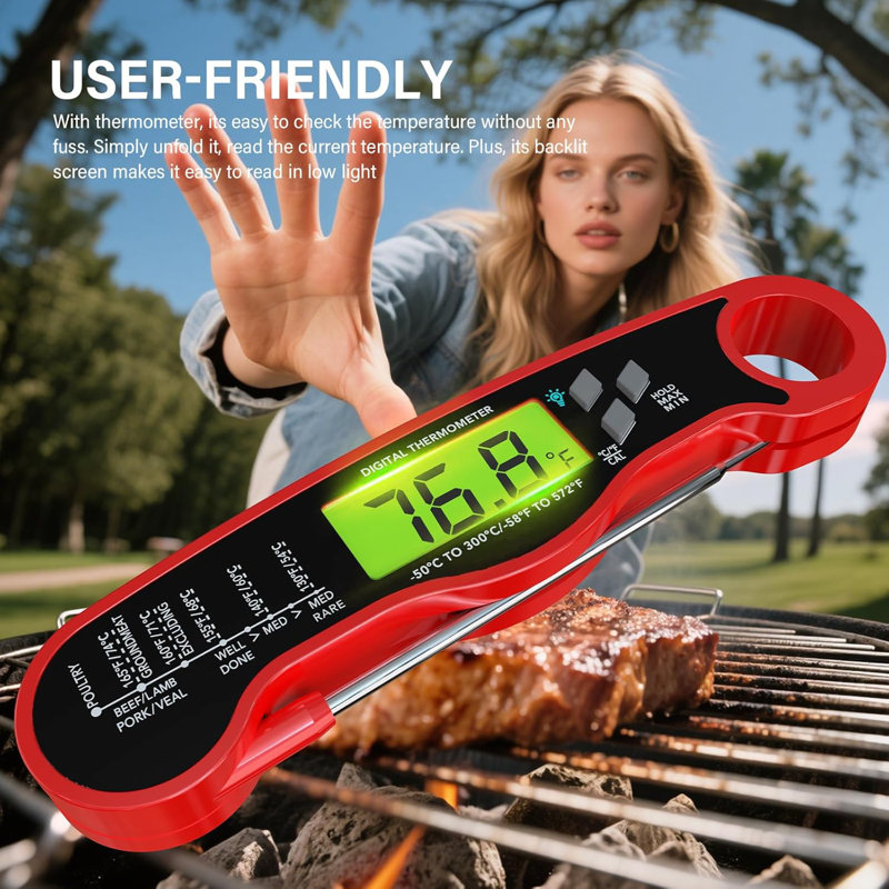 Paquet de 2 thermomètres à viande à lecture instantanée - rouge