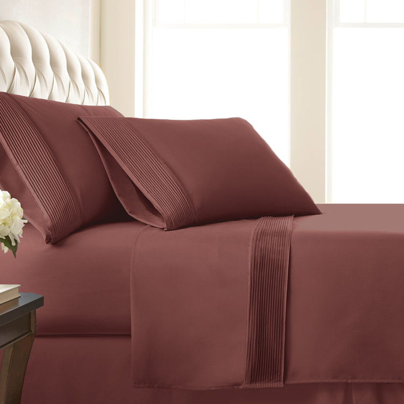Vilano Springs Extra Deep Pocket Bed Sheet Set with Pleated Hem, Easy care, Pet Hair Resistant, Marsala