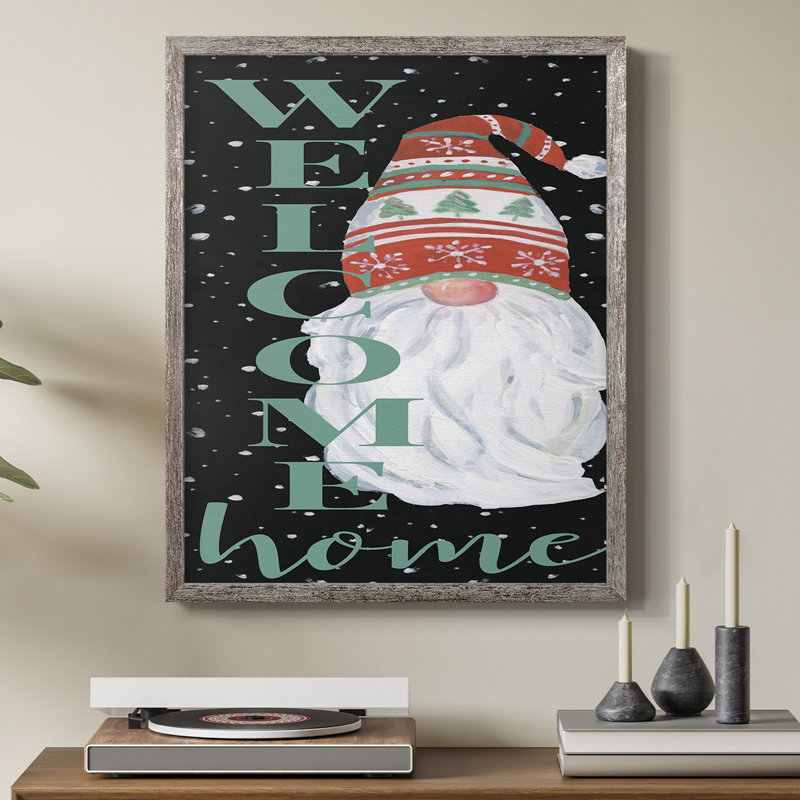 Welcome Home Gnome, reproduction encadrée - bois massif, H 21 po x l 17 po
