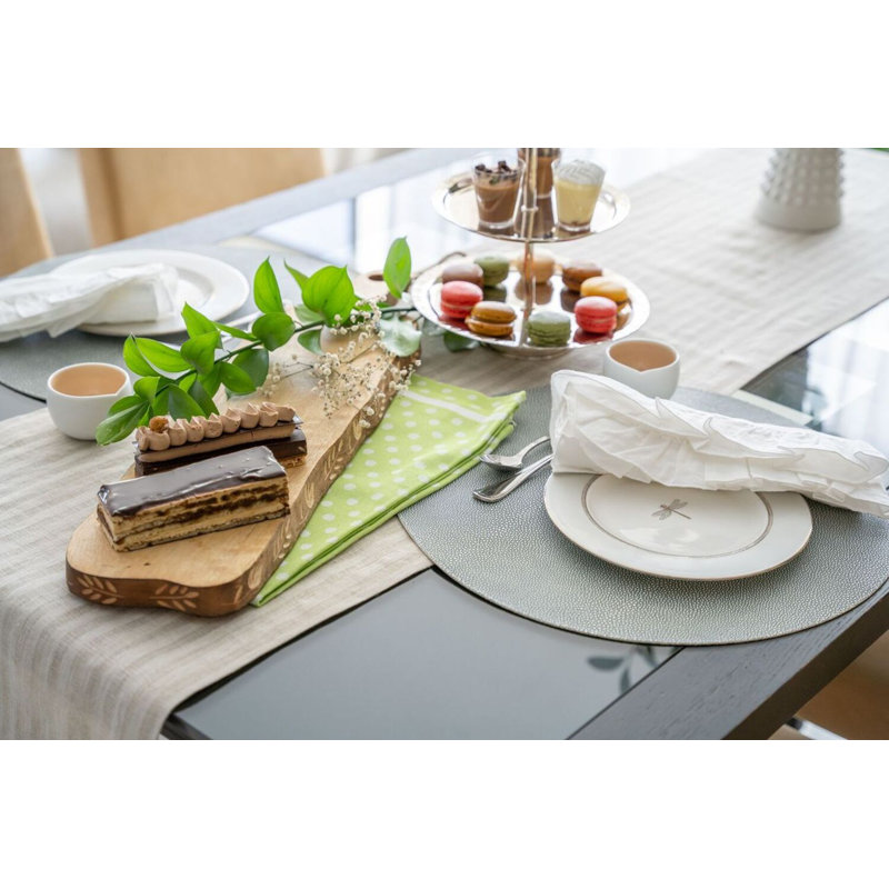 White Linen Striped 108" Table Runner