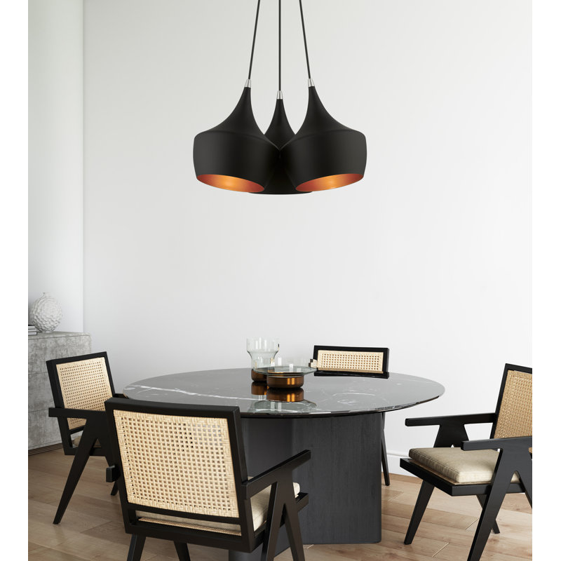 Luminaire suspendu grappe en aluminium brossé 3 lumières, Noir