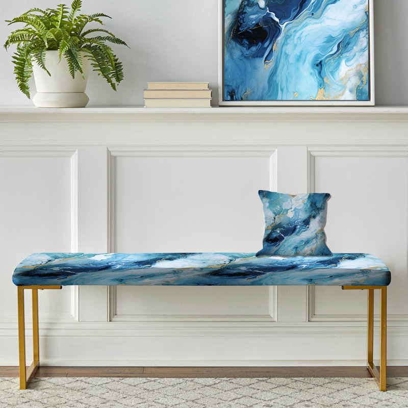 Banc rembourré or, Coastal Blue Elegant Marble Shore