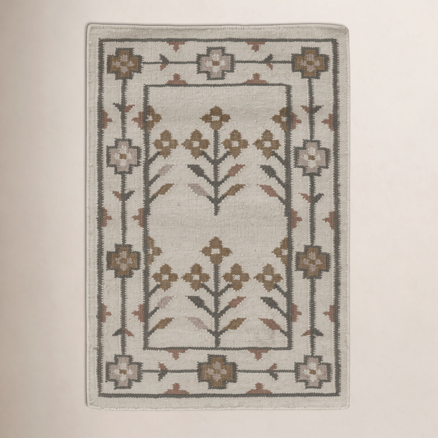 Heidi Flatweave Wool Floral Scandinavian Rug, 2'x3', Ivory