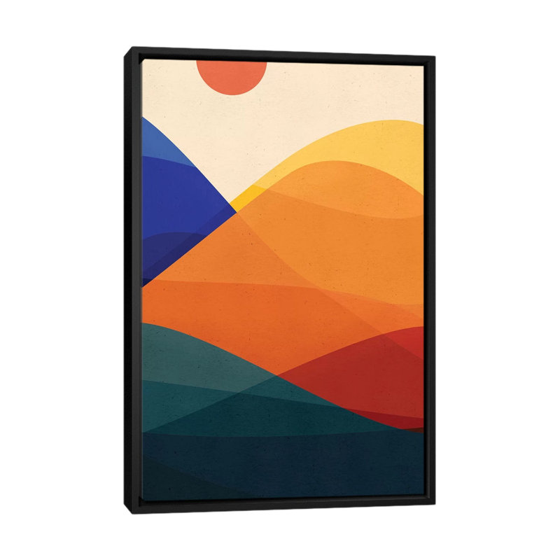Montagnes méditative-impression d’art graphique, H 48 po x l 32 po x P 1,5 po, Toile avec cadre noir, Pas de tapis