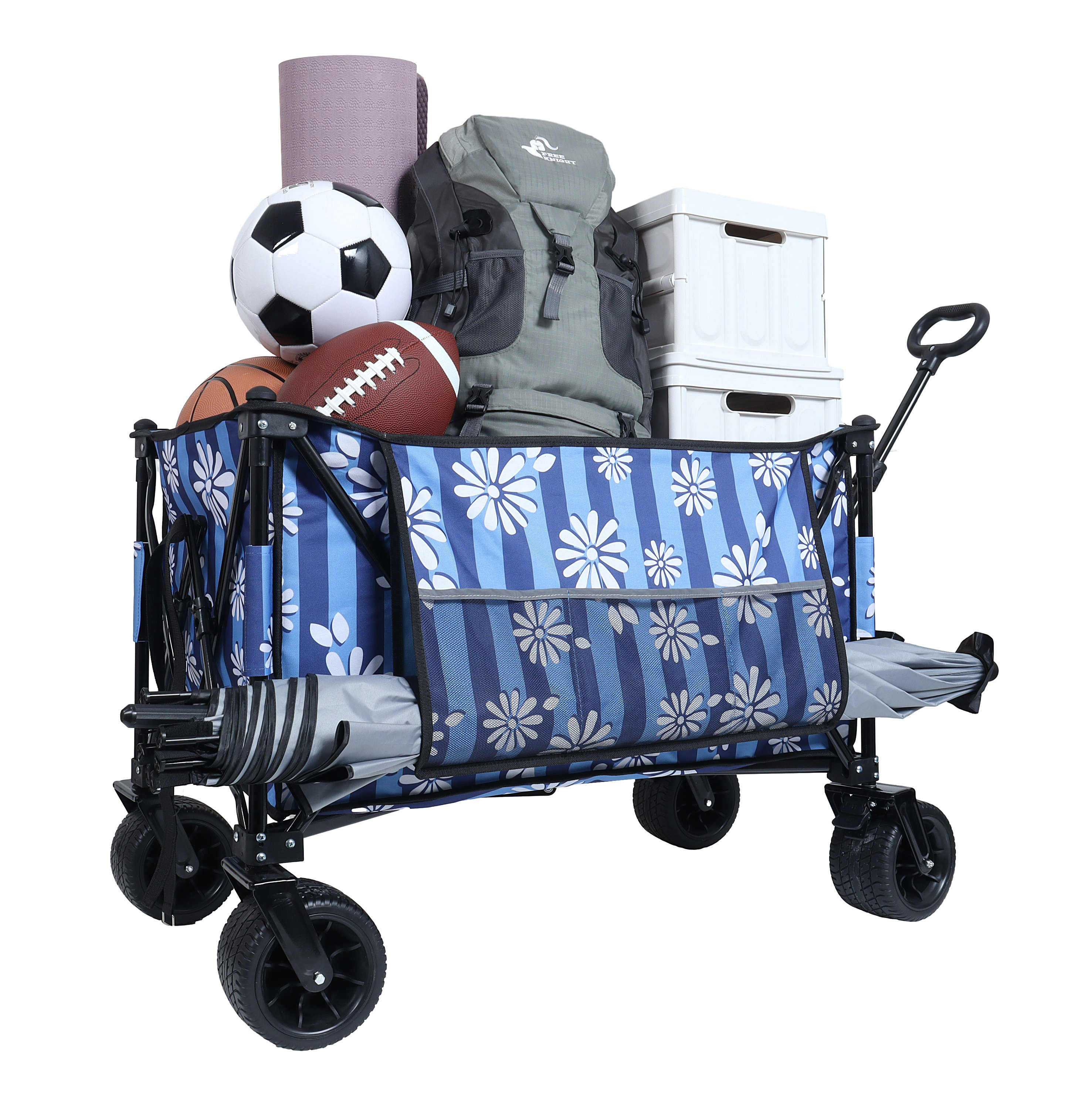 Novobey Heavy-Duty 480lbs Folding Wagon Cart with Bonus Picnic Mat ...