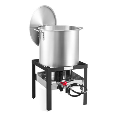 Ensemble d'ébullition pour fruits de mer de 100 pte avec support de brûleur à gaz de 100 000 BTU, pot à langouste en aluminium et panier à vapeur pour friteuse à dinde