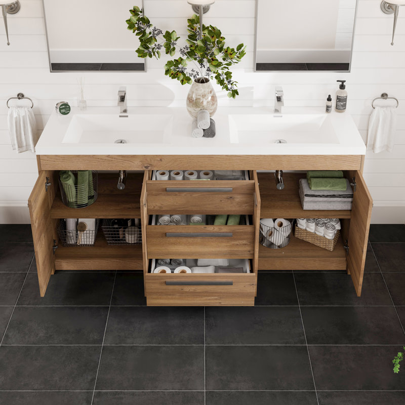 Wauconda Double Bathroom Vanity Set, Natural Oak, 72"