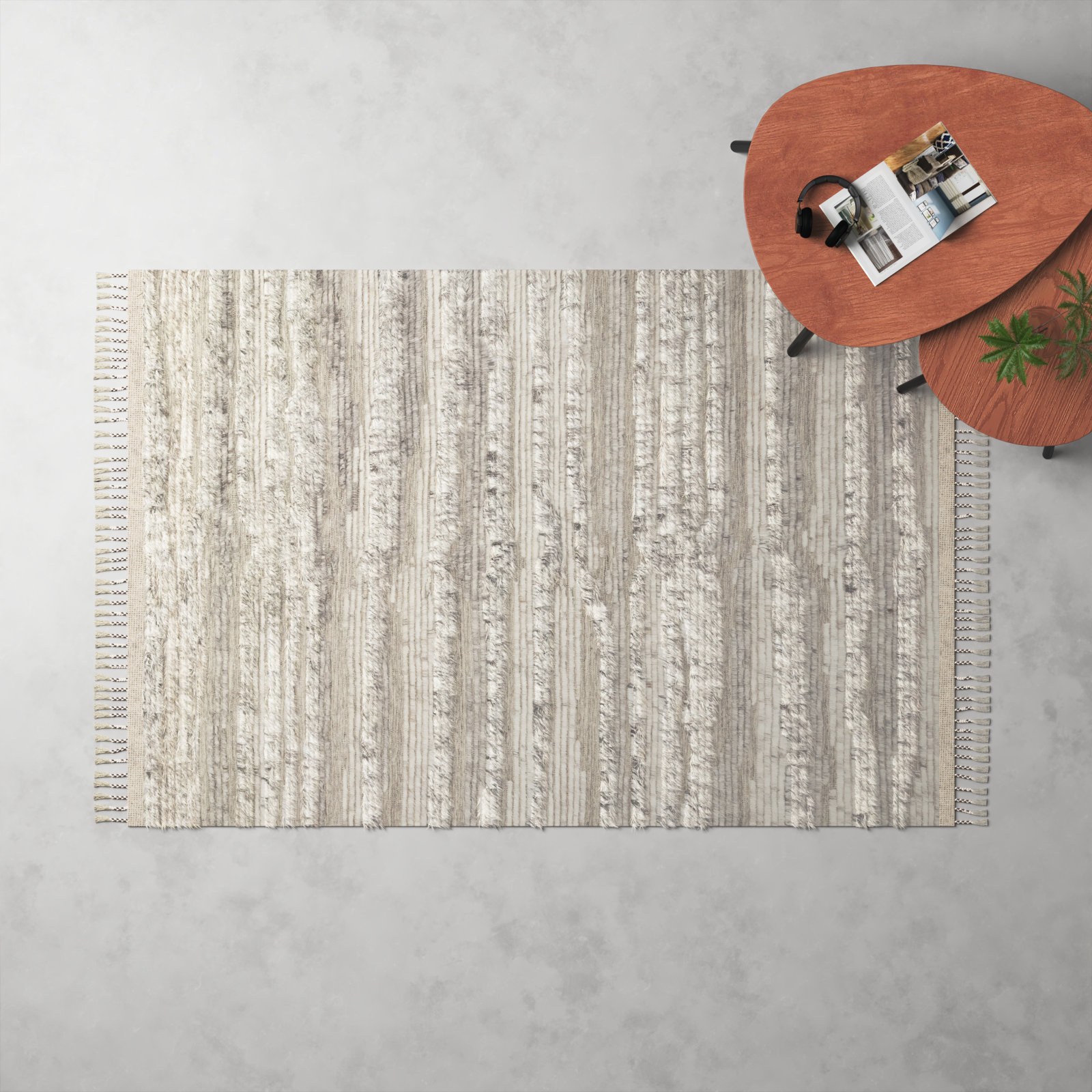Benjamin Natural Ivory Hand-Knotted Wool Rug, Rectangle 5'6" x 8'6"