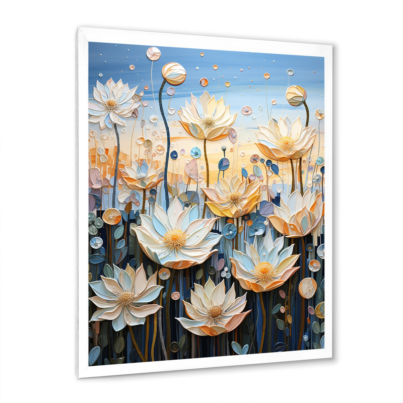 Pétales du lotus sacré IV sur toile, Cadre photo blanc, H 32 po x l 24 po x P 1 po