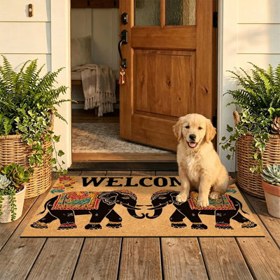  Tapis d'entrée antidérapant pour l'extérieur, 24 po x 36 po, fibre de coco éléphant de Boho