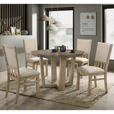 5 Piece Round Dining Table Set In Vintage Walnut And Wheat