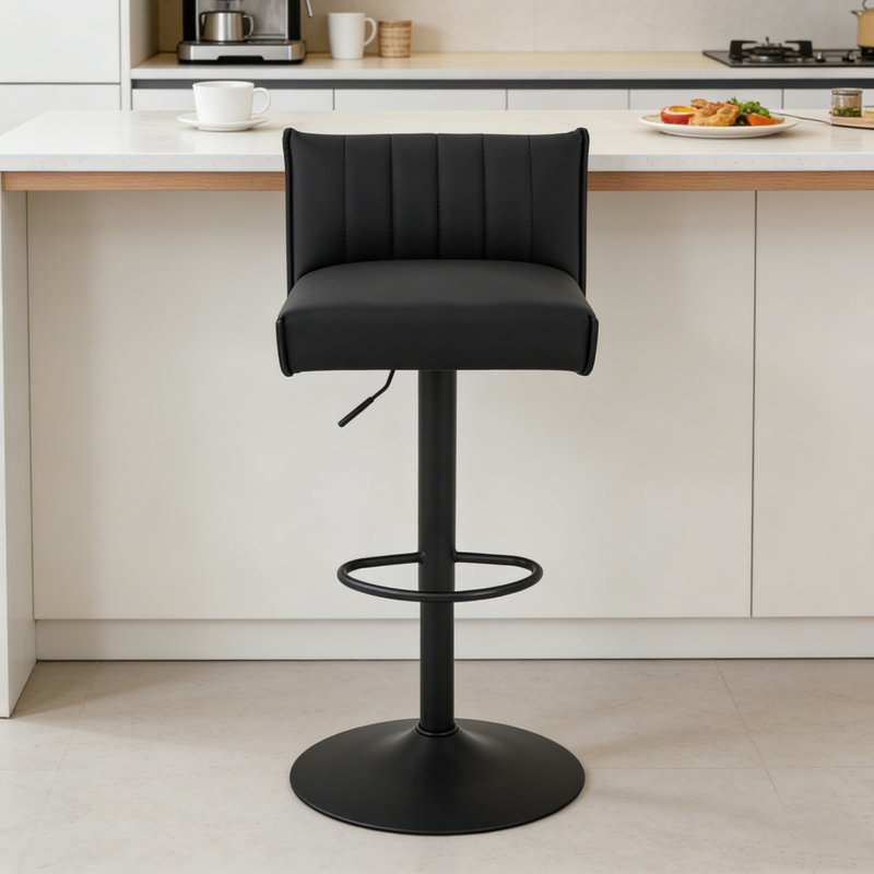 Tabouret de bar Juddson noir, siège à ressorts, tabouret de bar pivotant réglable en cuir polyuréthane avec dossier bas, chaise de bar à hauteur de comptoir sans accoudoirs pour la cuisine et le café