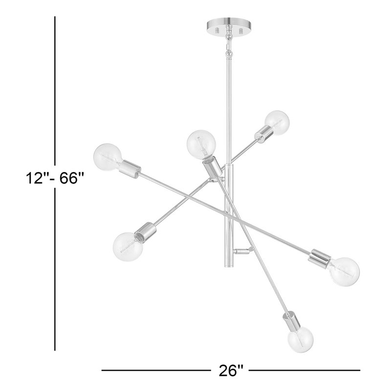 Lustre 6 lumières Meridian en noir mat, Noir mat, Non, E26/moyen (standard)