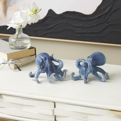 Ensemble de petites sculptures de poulpe bleu foncé Alheli Polystone