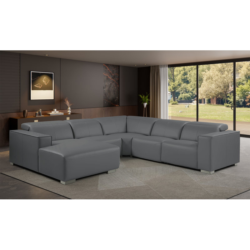 Canapé modulaire en L en cuir véritable 5 pièces faisant face à gauche avec 2 fauteuils inclinables électriques et appuis-tête réglables