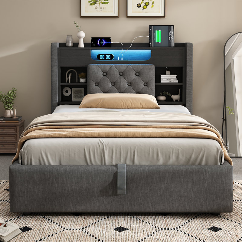 Bed, Gray, Double