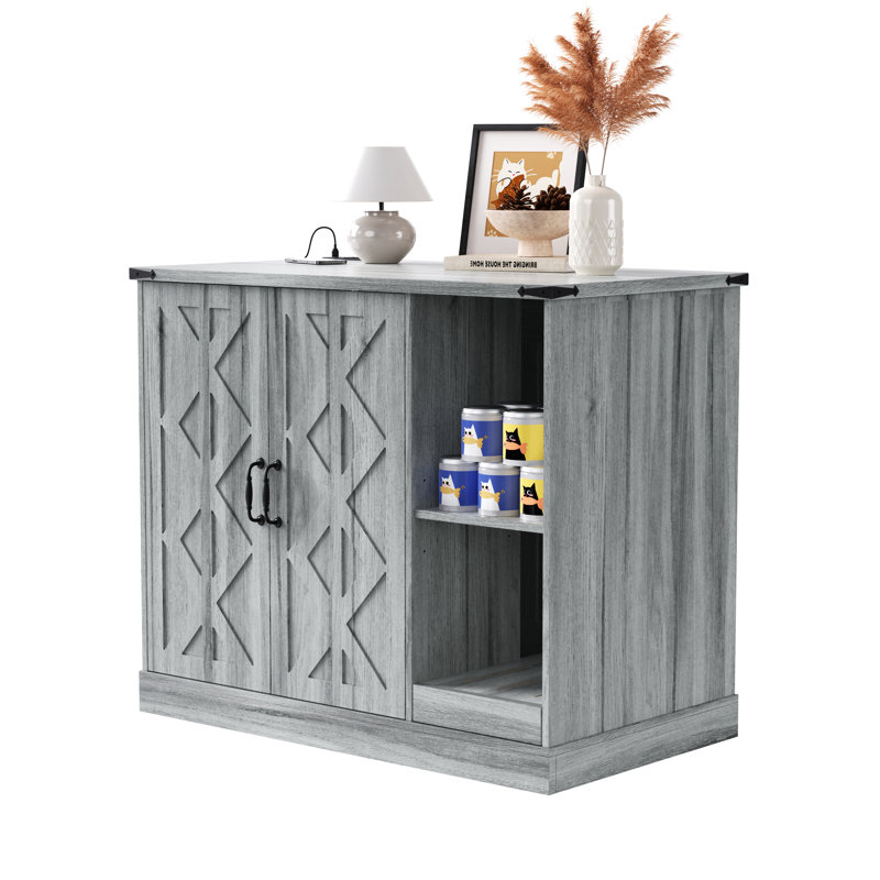 Armoire à litière pour chat avec prise de courant, meuble à litière moderne pour grandes boîtes à litière automatiques, bac à litière caché avec bac à litière, tablettes de rangement réglables, gris
