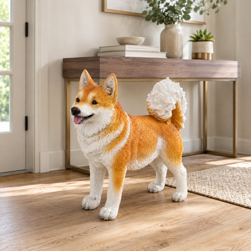 Statue de jardin Corgi en résine de 30 cm (11,81 po), chien debout peint à la main, décoration extérieure