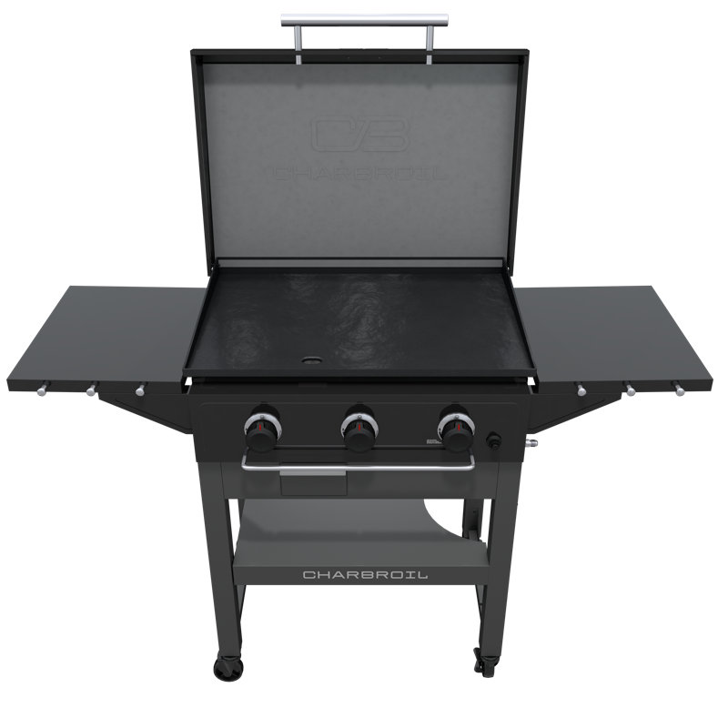Charbroil Performance Series 28" 3-Burner XL Flat Top Gas Griddle Cart with Lid, Black