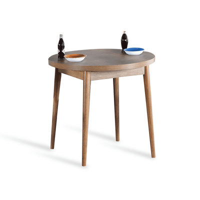 Table de salle à manger ronde moderne, noyer, 35,4 po x 35,4 po x 30,5 po | 100% panneau de particules enduit de mélamine, épaisseur: 0,7 pouce | Pieds en bois robustes, idéaux pour les salles à manger de style scandinave et les espaces contemporains