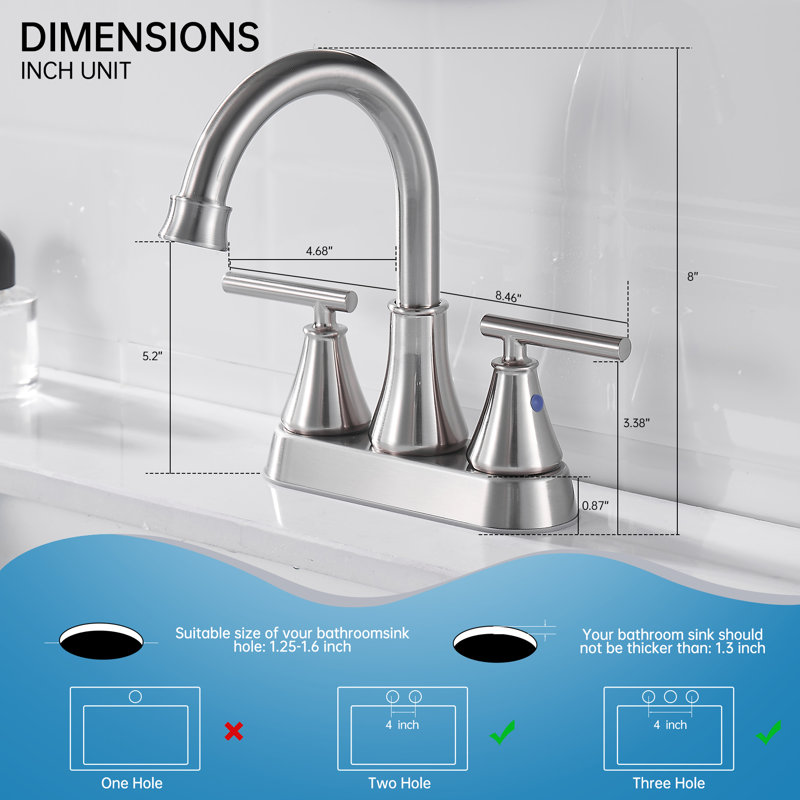 Robinet de salle de bain central à 2 poignées avec ensemble de drain 2241 Keboo, Nickel brossé