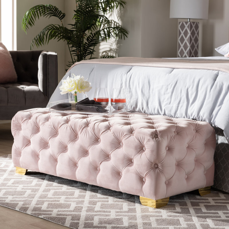 Kylin Velvet Ottoman, Light Pink