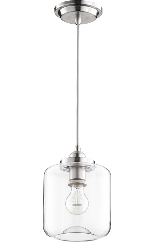 Luminaire suspendu cylindrique à 1 lumière Rayner, H 10,75 po x l 5,75 po, Nickel satiné