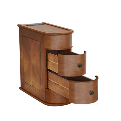 End Table With Charging Station, Sofa Side Table With 2 Drawers