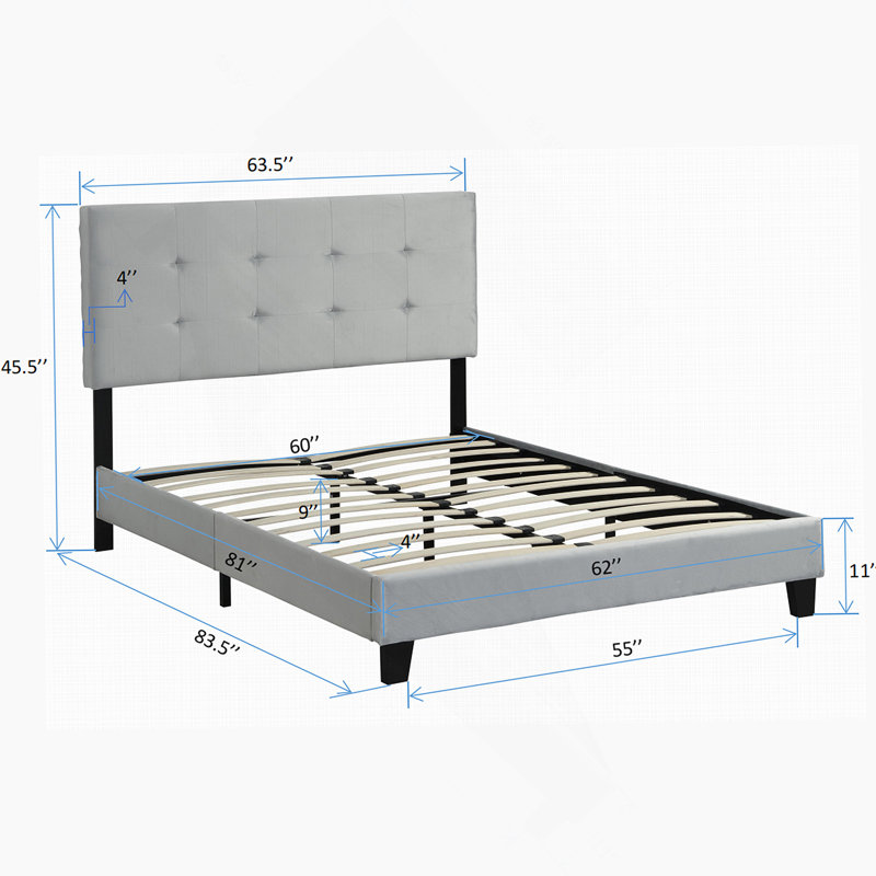 Structure de lit plateforme tapissier avec tête de lit capitonnée à tirette, offrant confort, style et durabilité pour une expérience de chambre à coucher relaxante