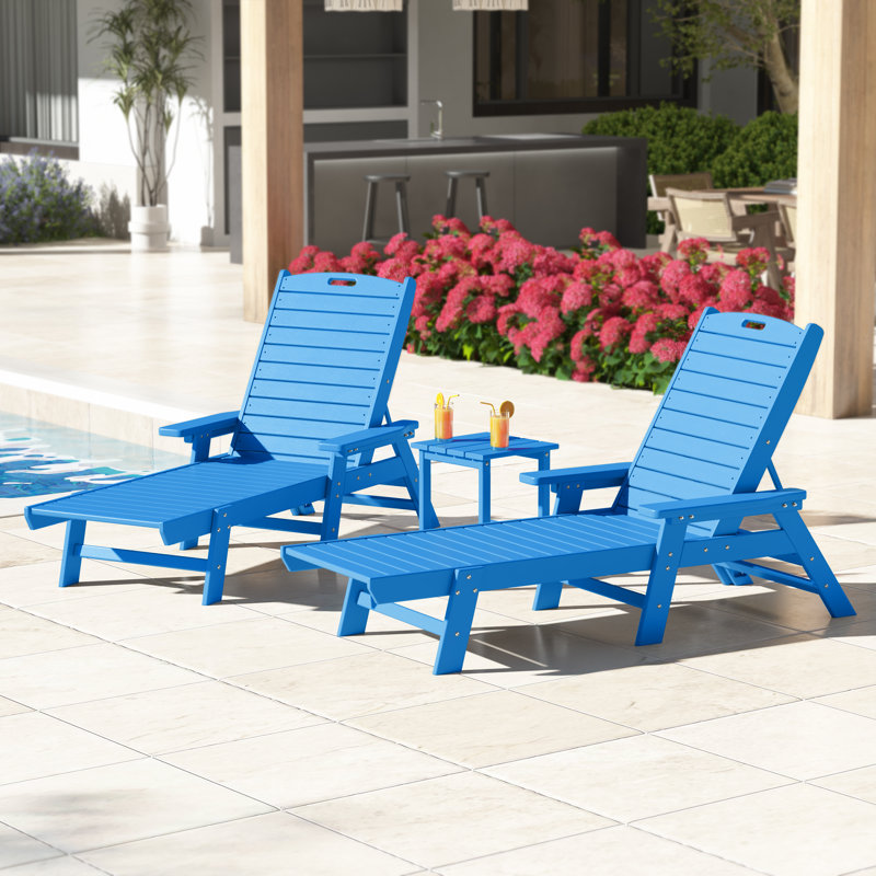 Ensemble de 3 chaises longues inclinables Laguna, Bleu pacifique