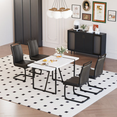 55" Industrial MDF Dining Table and 4 PU Armless Chair Set