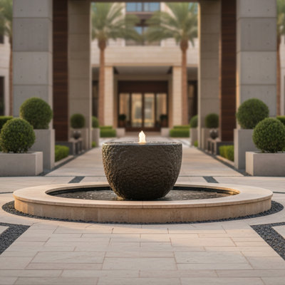 Oval Bowl Polystone LED Outdoor Bubble Fountain - Grey