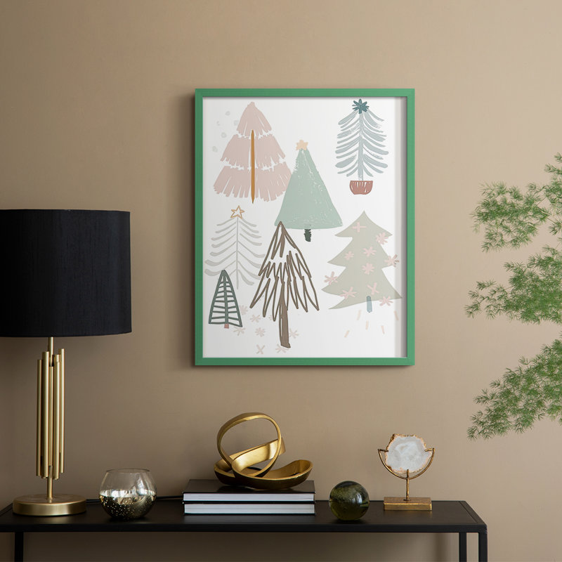 Arbre de Noël, collection de croquis B, reproduction encadrée - bois massif, Vert, H 15 po x l 12 po