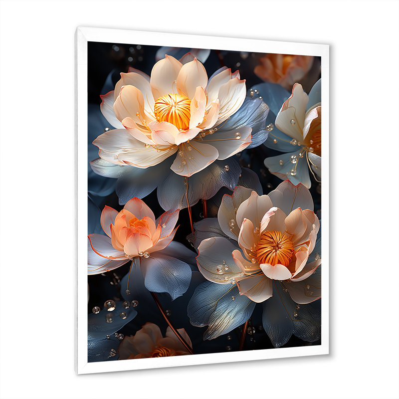 Beautiful Rainy Lotus Dance, reproduction d'art sur toile, Cadre simple blanc, H 40 po x l 30 po x P 1,5 po