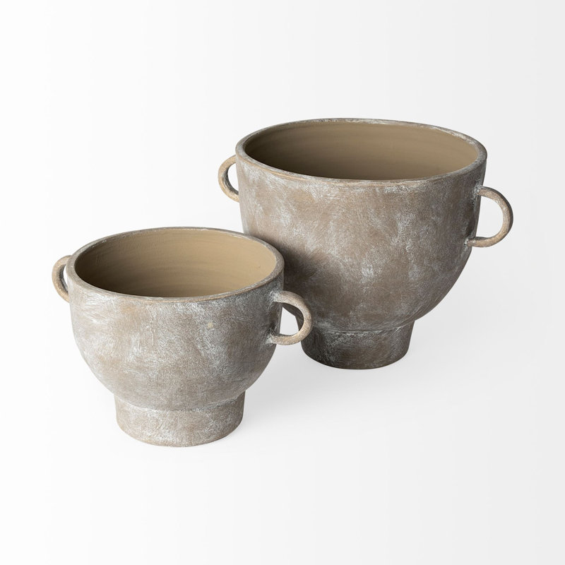 Vase en céramique brun rustique à finition organique rustique, H 7 po x l 8 po x P 11 po